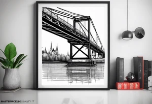 view from under steel truss cantilever bridge tattoo idea