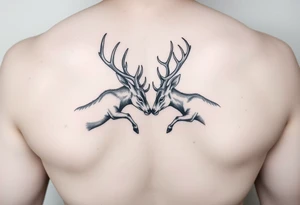 Two full body deer hitting each others horns in a low down fighting manner tattoo idea