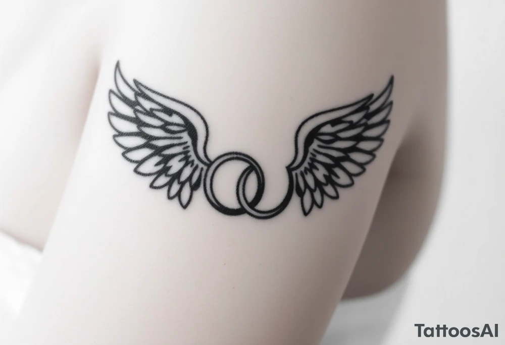 two wedding rings combined with angel wings tattoo idea