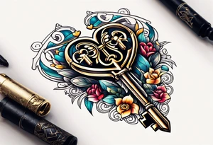 Antique keys heart shaped tattoo idea