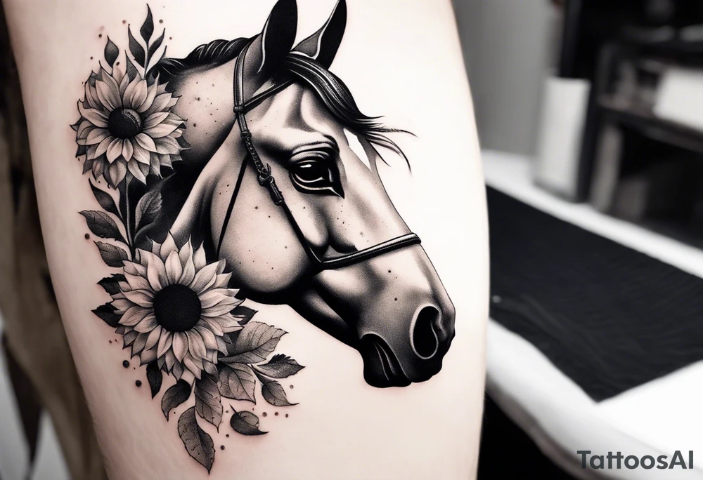 Horse, compass, sunflower tattoo idea