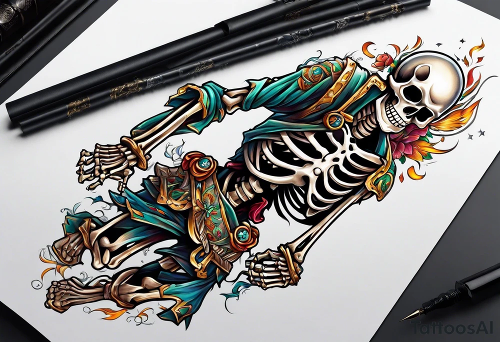 skeleton running from the world tattoo idea