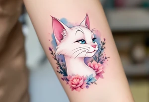 The white cat Marie from The Aristocats is the purrfect pastel tattoo for girly Disney vibes. tattoo idea