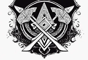 Valhalla sword 
shield axe Valknut mist tattoo idea