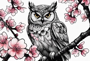 Owl made out of cherry blossom tattoo idea