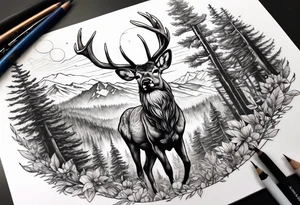 deer head  mountain forest tattoo idea