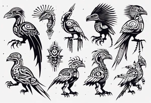 Cyberpunk Mayan/Aztec Quetzal bird/dinosaur with Neurons. tattoo idea