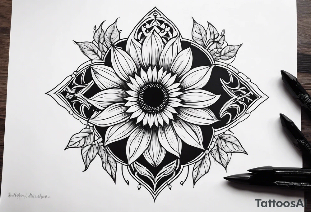 Sunflower viking sleeve tattoo idea