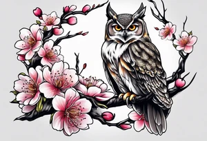 Owl and cherry blossoms tattoo idea