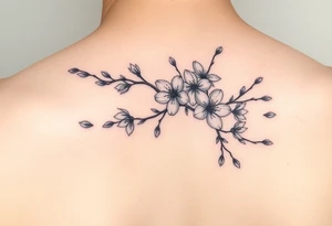 delicate cherry blossoms swirling in spring breeze with petals tattoo idea