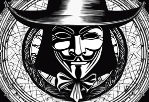 v for vendetta, mask only. No hat. Compass surround tattoo idea
