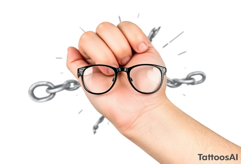 Glasses against a breaking chain
The chain symbolizes the limitations of poor vision, and its breaking is your liberation. Glasses can be against this background. tattoo idea