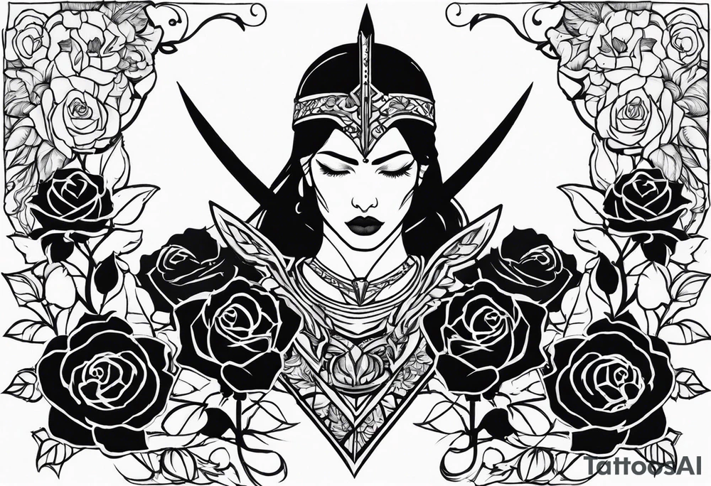 Warrior and roses tattoo idea