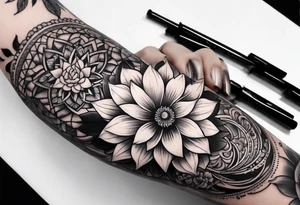 Hand of Fatima lotus flower sleeve tattoo idea