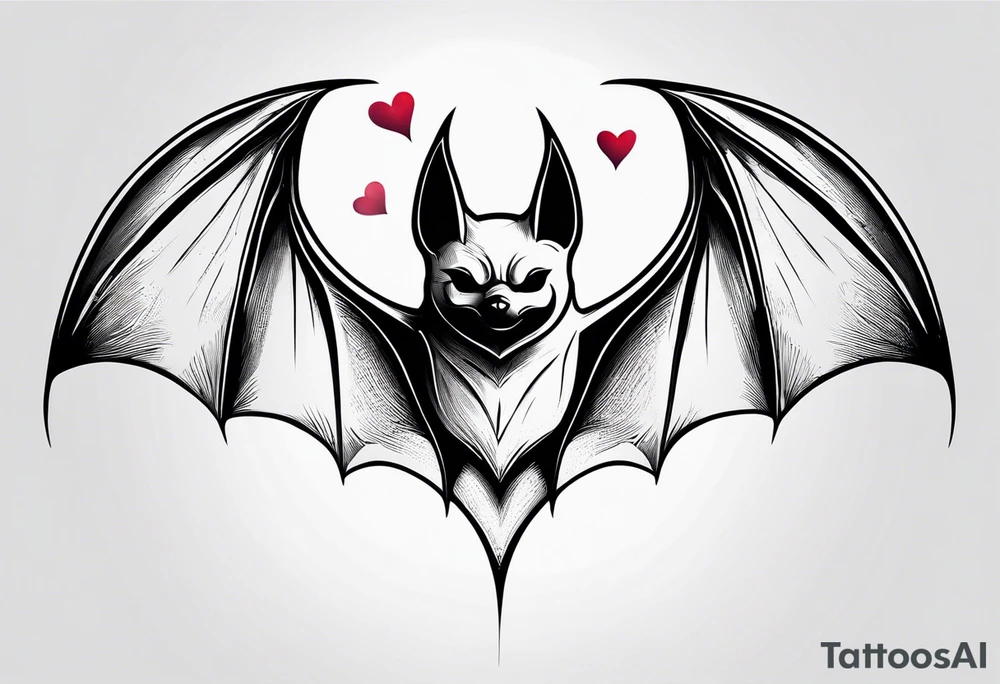 minimal detail, bat with hearts, simple tattoo idea