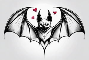 minimal detail, bat with hearts, simple tattoo idea