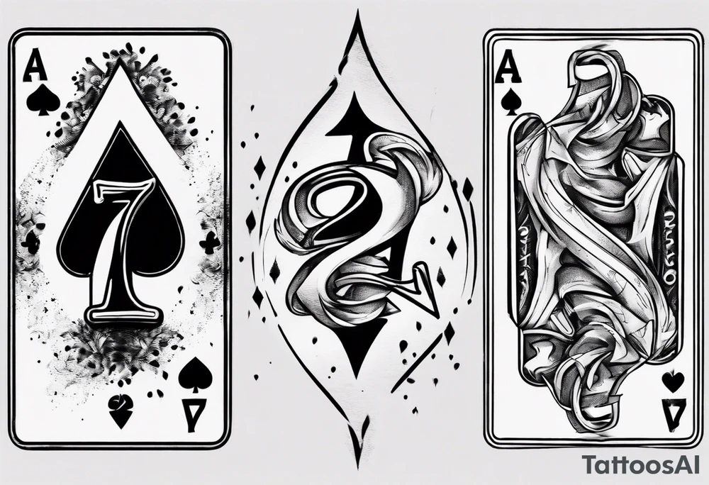 Number 7 and number 2 stacked poker card, most outward facing card has a small grave on it tattoo idea
