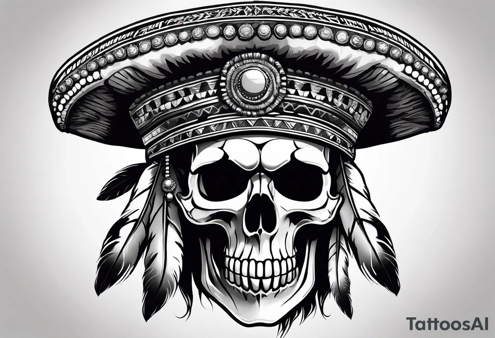 Skull with indian hat tattoo idea