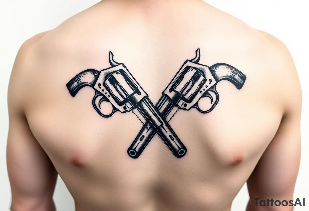 2 revolvers with wooden handles crossing pointing down tattoo idea