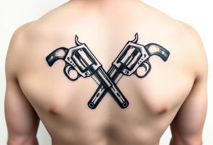 2 revolvers with wooden handles crossing pointing down tattoo idea