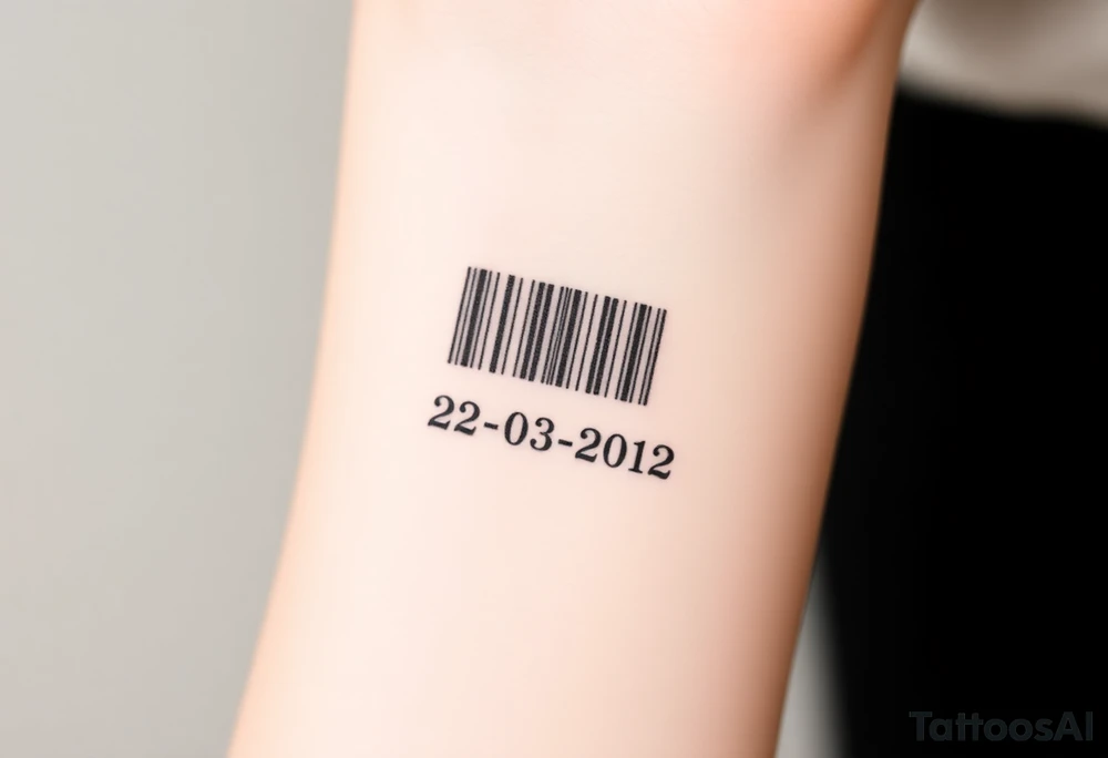 minimalist barcode with the couple’s wedding date (22 - 03 - 2012) hidden in the numbers under barcode tattoo idea