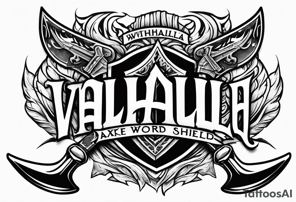 Valhalla sword shield axe fire tattoo idea