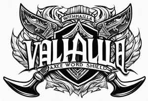 Valhalla sword shield axe fire tattoo idea