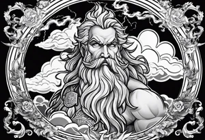 Zeus with a lightning bolt on clouds and Hades in hell below tattoo idea