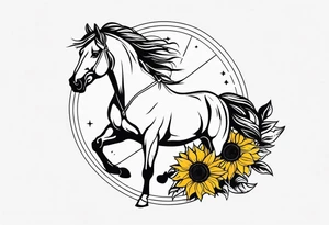 Horse, compass, sunflower tattoo idea