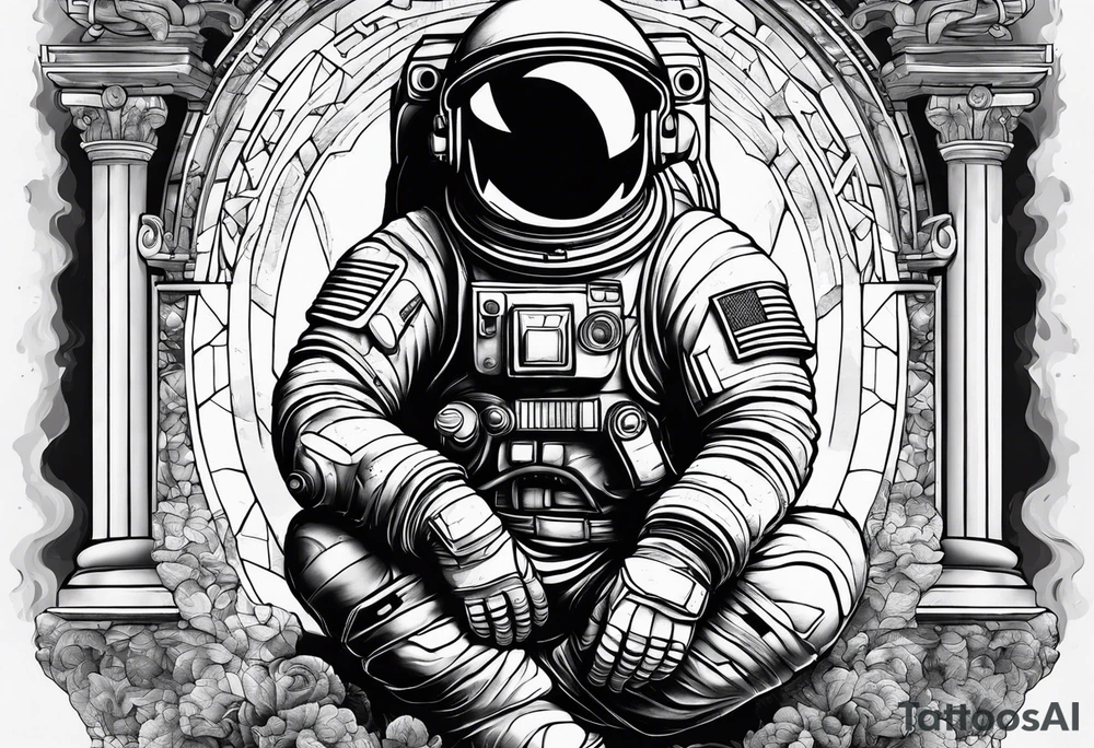 An astronaut meditating on a roman building tattoo idea