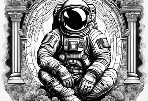 An astronaut meditating on a roman building tattoo idea