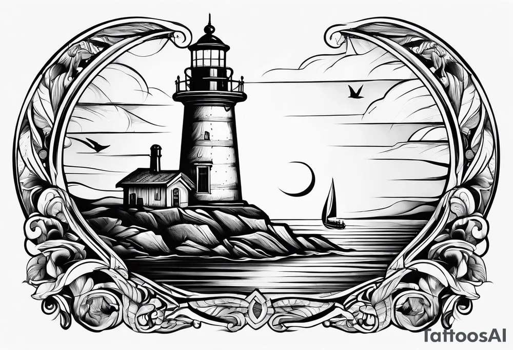 sailboat sail in the shape of a maritime lighthouse. tattoo idea
