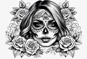 mexican style woman skull tattoo for chest tattoo idea