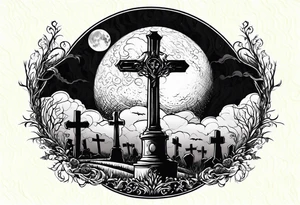 graveyard with moon with the words death where is your sting tattoo idea