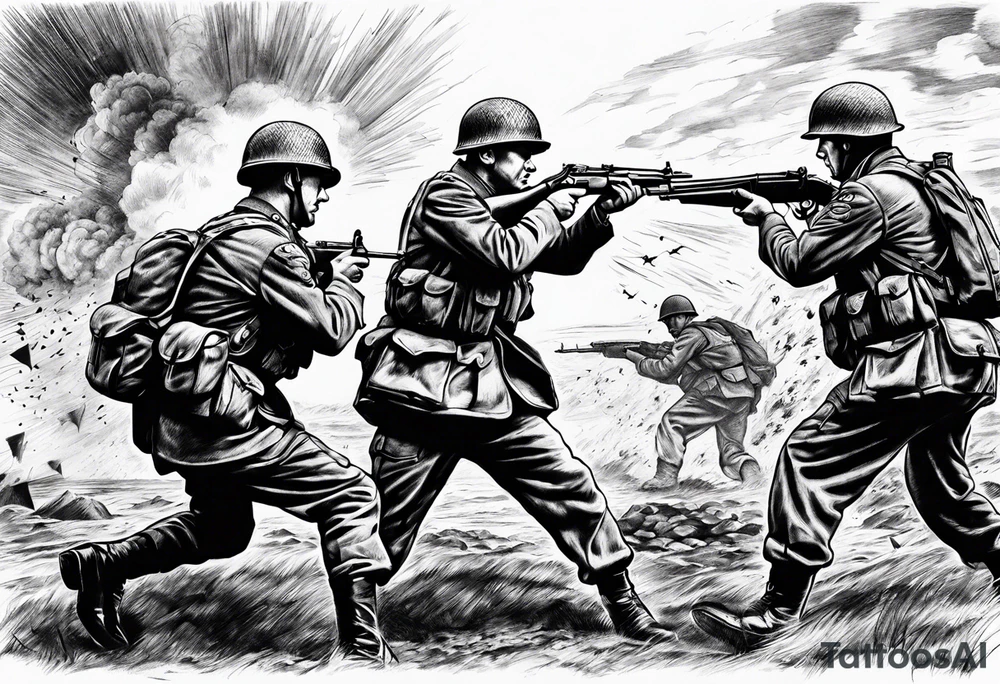 World war 2 British soldiers shooting explosion tattoo idea