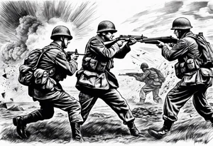 World war 2 British soldiers shooting explosion tattoo idea