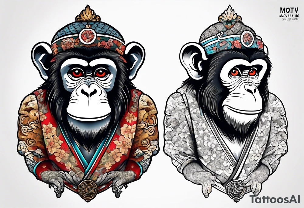 traditional japanese art monkey with full body tattoo idea