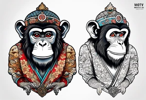 traditional japanese art monkey with full body tattoo idea