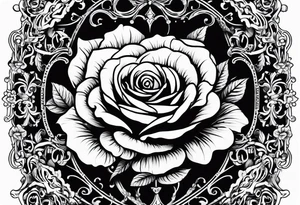 A chandelier style rose with Gothic Victorian lace on shoulder tattoo idea