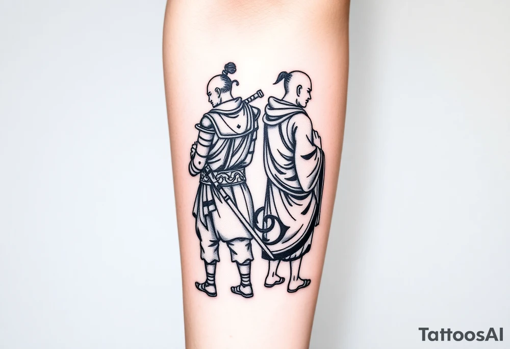 Warrior and Monk standing back to back tattoo idea