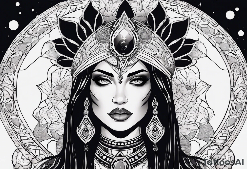 kali ma, alien goddess, valkrye, pirate, divine feminine, zenza resonance, pachamama, lotus azul, blank panther, eagle, skull, 5D, nueva gaya, dna 12 tattoo idea