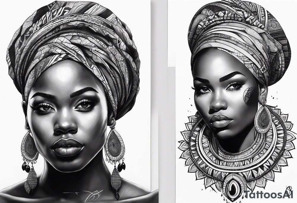 Deus èsú africano realista em preto e cinza com tons de vermelho tattoo idea