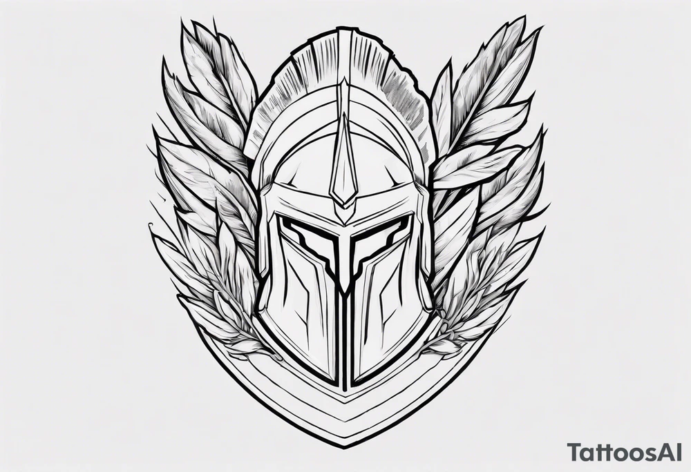rectangular landscape format ultra-fine line linework vector of a spartan from the side, spartan spear, spartan shield, laurel wreath tattoo idea