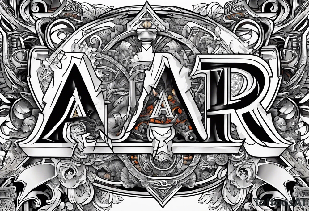 The letters AR together with the words always ready going down the side of the letters tattoo idea