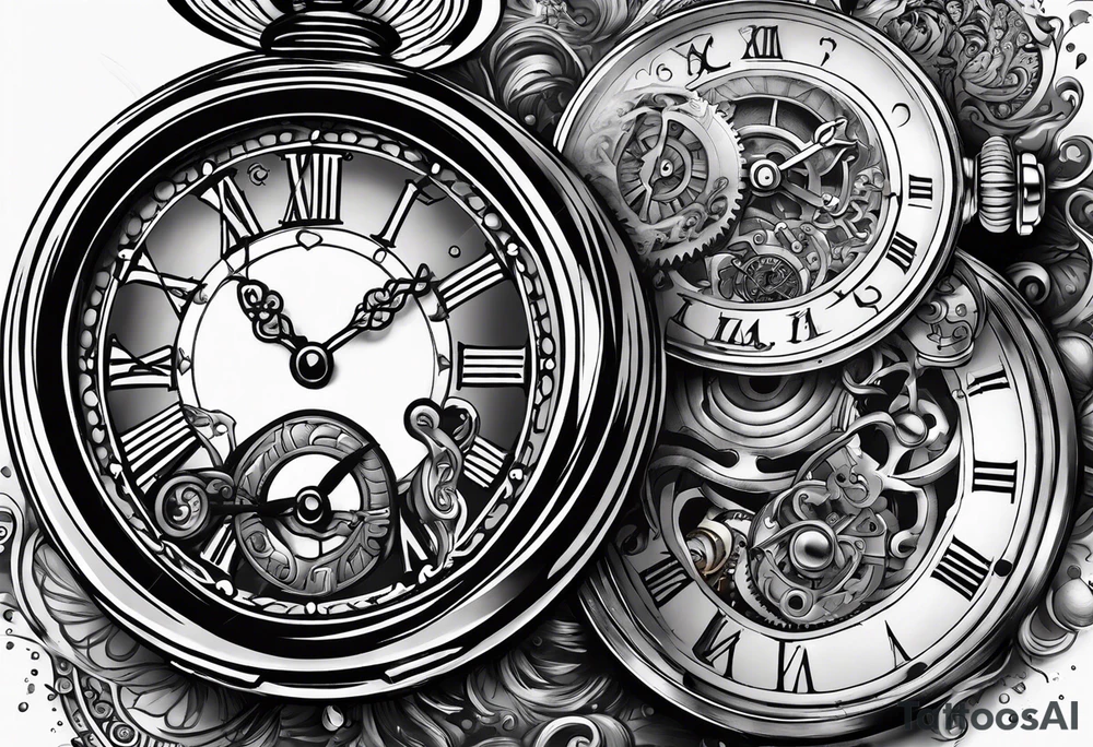Old school pocket watch exploded showing inner mechanism tattoo idea