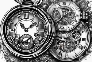 Old school pocket watch exploded showing inner mechanism tattoo idea