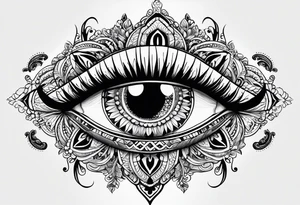 Mandala design with realistic woman’s eye in the center tattoo idea