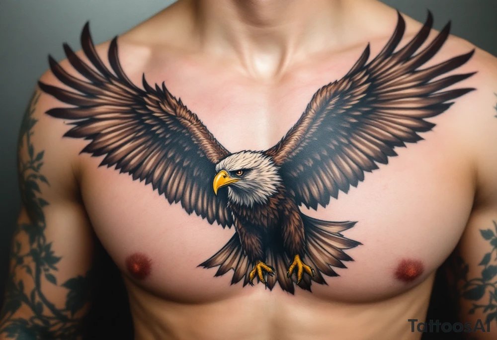 A soaring eagle with outstretched brown wings and golden beak, symbolizing strength and vision. tattoo idea