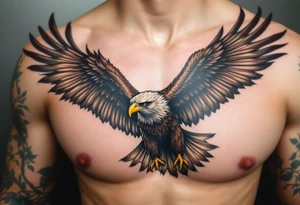 A soaring eagle with outstretched brown wings and golden beak, symbolizing strength and vision. tattoo idea