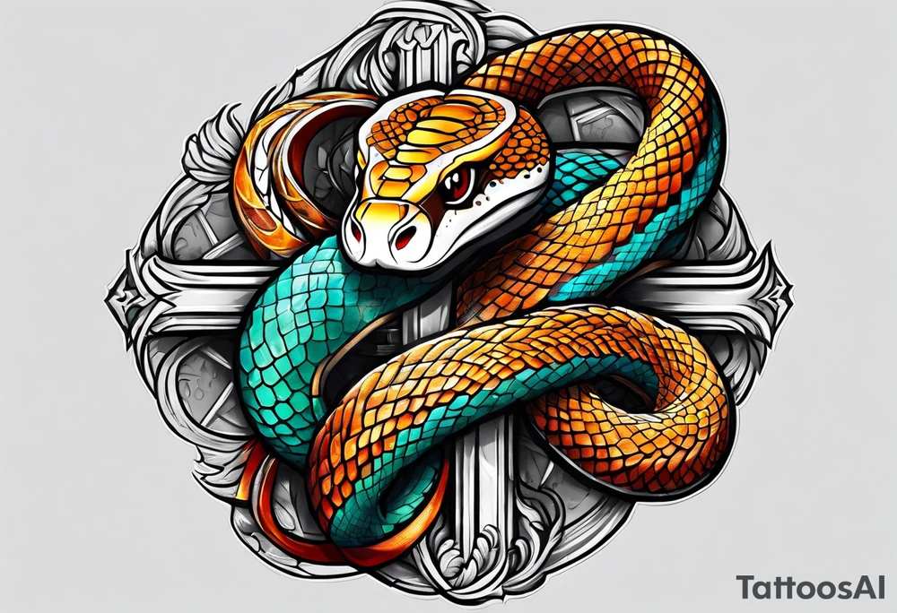 Snake wrapped on a cross tattoo idea
